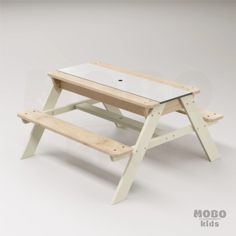 Zuma Beyaz Kompakt Tablalı Çocuk Bahçe Bankı - Masif Ahşap 4 Çocuk Kapasiteli Ahşap Kum ve Su Havuzlu Çocuk Bankı - Bej - Görsel 3