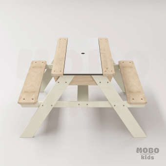 Zuma Beyaz Kompakt Tablalı Çocuk Bahçe Bankı - Masif Ahşap 4 Çocuk Kapasiteli Ahşap Kum ve Su Havuzlu Çocuk Bankı - Bej - Görsel 4