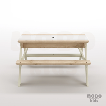 Zuma Beyaz Kompakt Tablalı Çocuk Bahçe Bankı - Masif Ahşap 4 Çocuk Kapasiteli Ahşap Kum ve Su Havuzlu Çocuk Bankı - Bej - Görsel 5