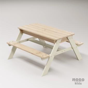 Zuma Çocuk Bahçe Bankı Masif Ahşap 4 Çocuk Kapasiteli Kum ve Su Havuzlu Çocuk Bankı - Bej - Görsel 3