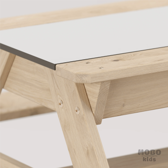 Zuma Beyaz Kompakt Tablalı Çocuk Bahçe Bankı - Masif Ahşap 4 Çocuk Kapasiteli Ahşap Kum ve Su Havuzlu Çocuk Bankı - Galeri