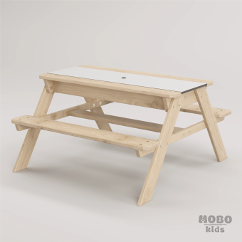 Zuma Beyaz Kompakt Tablalı Çocuk Bahçe Bankı - Masif Ahşap 4 Çocuk Kapasiteli Ahşap Kum ve Su Havuzlu Çocuk Bankı - Galeri