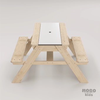 Zuma Beyaz Kompakt Tablalı Çocuk Bahçe Bankı - Masif Ahşap 4 Çocuk Kapasiteli Ahşap Kum ve Su Havuzlu Çocuk Bankı - Galeri