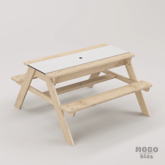 Zuma Beyaz Kompakt Tablalı Çocuk Bahçe Bankı - Masif Ahşap 4 Çocuk Kapasiteli Ahşap Kum ve Su Havuzlu Çocuk Bankı