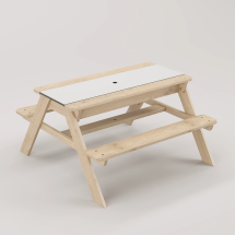 Zuma Beyaz Kompakt Tablalı Çocuk Bahçe Bankı - Masif Ahşap 4 Çocuk Kapasiteli Ahşap Kum ve Su Havuzlu Çocuk Bankı