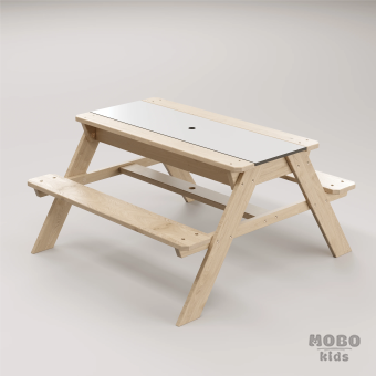 Zuma Beyaz Kompakt Tablalı Çocuk Bahçe Bankı - Masif Ahşap 4 Çocuk Kapasiteli Ahşap Kum ve Su Havuzlu Çocuk Bankı - Galeri