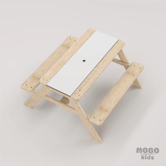 Zuma Beyaz Kompakt Tablalı Çocuk Bahçe Bankı - Masif Ahşap 4 Çocuk Kapasiteli Ahşap Kum ve Su Havuzlu Çocuk Bankı - Galeri