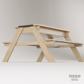 Zuma Beyaz Kompakt Tablalı Çocuk Bahçe Bankı - Masif Ahşap 4 Çocuk Kapasiteli Ahşap Kum ve Su Havuzlu Çocuk Bankı - Galeri