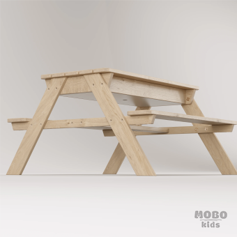 Zuma Çocuk Bahçe Bankı Masif Ahşap 4 Çocuk Kapasiteli Kum ve Su Havuzlu Çocuk Bankı - Galeri