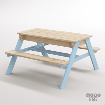 Zuma Çocuk Bahçe Bankı Masif Ahşap 4 Çocuk Kapasiteli Kum ve Su Havuzlu Çocuk Bankı - Gökmavi - Görsel 2