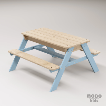 Zuma Çocuk Bahçe Bankı Masif Ahşap 4 Çocuk Kapasiteli Kum ve Su Havuzlu Çocuk Bankı - Gökmavi - Görsel 3