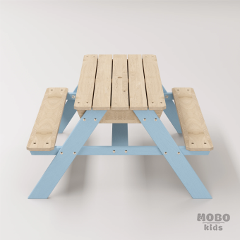 Zuma Çocuk Bahçe Bankı Masif Ahşap 4 Çocuk Kapasiteli Kum ve Su Havuzlu Çocuk Bankı - Gökmavi - Görsel 4