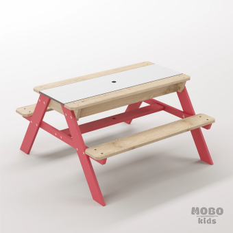 Zuma Junior Gül Kırmızı Ahşap Gövdeli Eğitici Oyun Masası - Beyaz Kompakt Tablalı Duyusal Deney Sahası