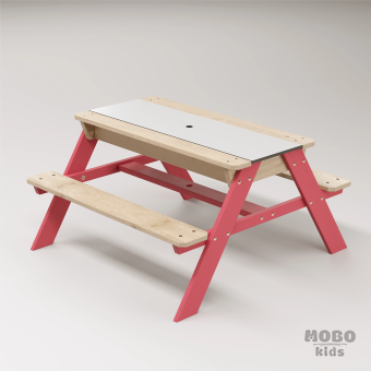 Zuma Beyaz Kompakt Tablalı Çocuk Bahçe Bankı - Masif Ahşap 4 Çocuk Kapasiteli Ahşap Kum ve Su Havuzlu Çocuk Bankı - Gül Kırmızı - Görsel 2