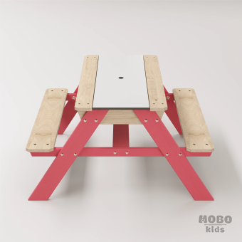 Zuma Beyaz Kompakt Tablalı Çocuk Bahçe Bankı - Masif Ahşap 4 Çocuk Kapasiteli Ahşap Kum ve Su Havuzlu Çocuk Bankı - Gül Kırmızı - Görsel 3