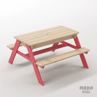 Zuma Junior Gül Kırmızı Masif Ahşap Eğitici Oyun Masası - Kum ve Su Havuzlu Gelişim İstasyonu