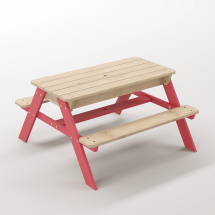 Zuma Çocuk Bahçe Bankı Masif Ahşap 4 Çocuk Kapasiteli Kum ve Su Havuzlu Çocuk Bankı - Gül Kırmızı Seçeneği