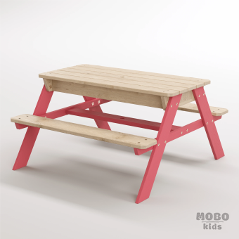 Zuma Çocuk Bahçe Bankı Masif Ahşap 4 Çocuk Kapasiteli Kum ve Su Havuzlu Çocuk Bankı - Gül Kırmızı - Görsel 2