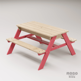 Zuma Çocuk Bahçe Bankı Masif Ahşap 4 Çocuk Kapasiteli Kum ve Su Havuzlu Çocuk Bankı - Gül Kırmızı - Görsel 3