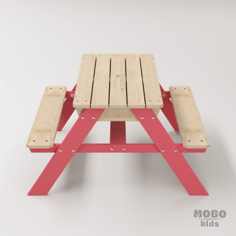 Zuma Çocuk Bahçe Bankı Masif Ahşap 4 Çocuk Kapasiteli Kum ve Su Havuzlu Çocuk Bankı - Gül Kırmızı - Görsel 4