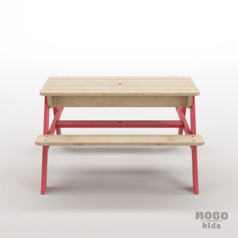 Zuma Çocuk Bahçe Bankı Masif Ahşap 4 Çocuk Kapasiteli Kum ve Su Havuzlu Çocuk Bankı - Gül Kırmızı - Görsel 5