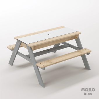 Zuma Junior Gümüş Gri Ahşap Gövdeli İnteraktif Oyun Masası - Beyaz Kompakt Tablalı Duyusal Aktivite Köşesi