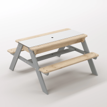 Zuma Beyaz Kompakt Tablalı Çocuk Bahçe Bankı - Masif Ahşap 4 Çocuk Kapasiteli Ahşap Kum ve Su Havuzlu Çocuk Bankı - Gümüş Gri Seçeneği