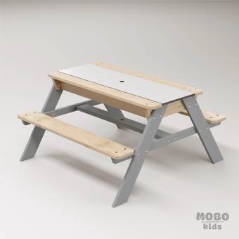 Zuma Beyaz Kompakt Tablalı Çocuk Bahçe Bankı - Masif Ahşap 4 Çocuk Kapasiteli Ahşap Kum ve Su Havuzlu Çocuk Bankı - Gümüş Gri - Görsel 2