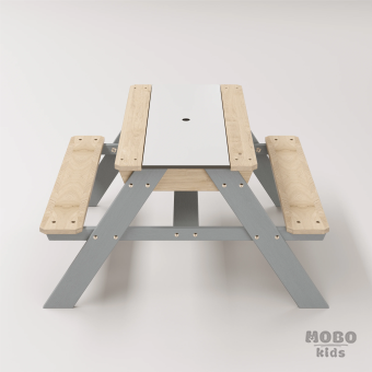 Zuma Beyaz Kompakt Tablalı Çocuk Bahçe Bankı - Masif Ahşap 4 Çocuk Kapasiteli Ahşap Kum ve Su Havuzlu Çocuk Bankı - Gümüş Gri - Görsel 4