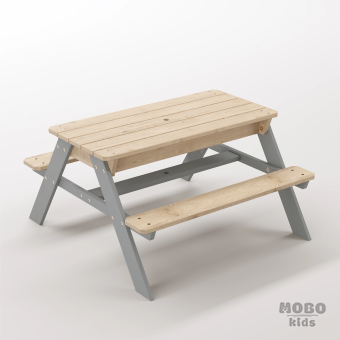 Zuma Junior Gümüş Gri Masif Ahşap Modern Aktivite Masası - Kum ve Su Havuzlu Etkinlik Platformu