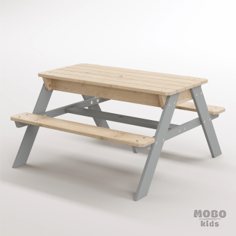 Zuma Çocuk Bahçe Bankı Masif Ahşap 4 Çocuk Kapasiteli Kum ve Su Havuzlu Çocuk Bankı - Gümüş Gri - Görsel 2