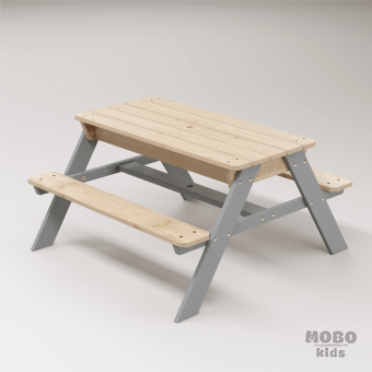 Zuma Çocuk Bahçe Bankı Masif Ahşap 4 Çocuk Kapasiteli Kum ve Su Havuzlu Çocuk Bankı - Gümüş Gri - Görsel 3