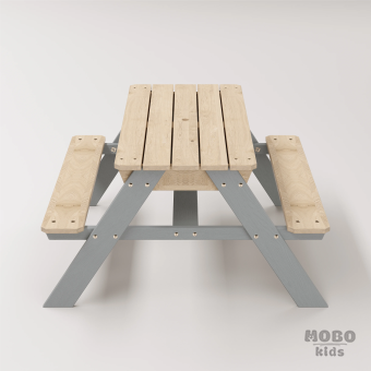 Zuma Çocuk Bahçe Bankı Masif Ahşap 4 Çocuk Kapasiteli Kum ve Su Havuzlu Çocuk Bankı - Gümüş Gri - Görsel 4