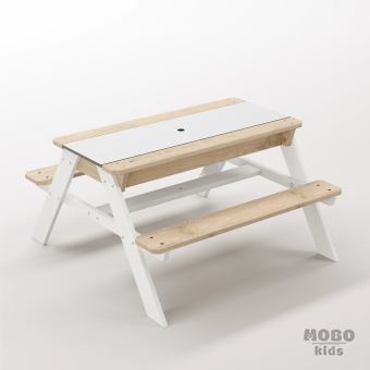 Zuma Junior Kar Beyazı Ahşap Gövdeli Kum ve Su Havuzlu Oyun Masası - Beyaz Kompakt Tablalı Keşif Merkezi