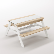 Zuma Beyaz Kompakt Tablalı Çocuk Bahçe Bankı - Masif Ahşap 4 Çocuk Kapasiteli Ahşap Kum ve Su Havuzlu Çocuk Bankı - Kar Beyaz Seçeneği