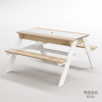 Zuma Beyaz Kompakt Tablalı Çocuk Bahçe Bankı - Masif Ahşap 4 Çocuk Kapasiteli Ahşap Kum ve Su Havuzlu Çocuk Bankı - Kar Beyaz - Görsel 3