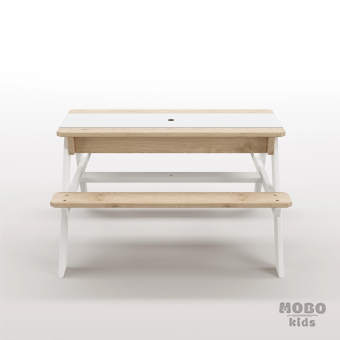 Zuma Beyaz Kompakt Tablalı Çocuk Bahçe Bankı - Masif Ahşap 4 Çocuk Kapasiteli Ahşap Kum ve Su Havuzlu Çocuk Bankı - Kar Beyaz - Görsel 5