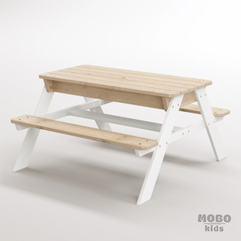 Zuma Çocuk Bahçe Bankı Masif Ahşap 4 Çocuk Kapasiteli Kum ve Su Havuzlu Çocuk Bankı - Kar Beyaz - Görsel 2