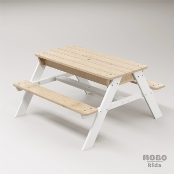 Zuma Çocuk Bahçe Bankı Masif Ahşap 4 Çocuk Kapasiteli Kum ve Su Havuzlu Çocuk Bankı - Kar Beyaz - Görsel 3