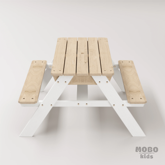 Zuma Çocuk Bahçe Bankı Masif Ahşap 4 Çocuk Kapasiteli Kum ve Su Havuzlu Çocuk Bankı - Kar Beyaz - Görsel 4