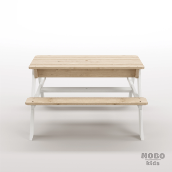 Zuma Çocuk Bahçe Bankı Masif Ahşap 4 Çocuk Kapasiteli Kum ve Su Havuzlu Çocuk Bankı - Kar Beyaz - Görsel 5