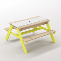 Zuma Beyaz Kompakt Tablalı Çocuk Bahçe Bankı - Masif Ahşap 4 Çocuk Kapasiteli Ahşap Kum ve Su Havuzlu Çocuk Bankı - Limon Sarısı Seçeneği