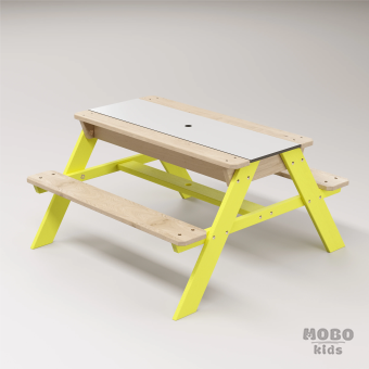 Zuma Beyaz Kompakt Tablalı Çocuk Bahçe Bankı - Masif Ahşap 4 Çocuk Kapasiteli Ahşap Kum ve Su Havuzlu Çocuk Bankı - Limon Sarısı - Görsel 3