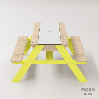 Zuma Beyaz Kompakt Tablalı Çocuk Bahçe Bankı - Masif Ahşap 4 Çocuk Kapasiteli Ahşap Kum ve Su Havuzlu Çocuk Bankı - Limon Sarısı - Görsel 4