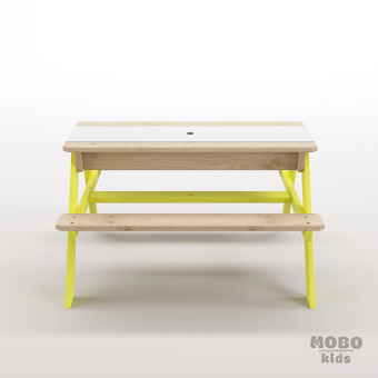 Zuma Beyaz Kompakt Tablalı Çocuk Bahçe Bankı - Masif Ahşap 4 Çocuk Kapasiteli Ahşap Kum ve Su Havuzlu Çocuk Bankı - Limon Sarısı - Görsel 5