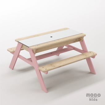 Zuma Junior Masal Pembe Ahşap Gövdeli Kum ve Su Havuzlu Beceri Masası - Beyaz Kompakt Tablalı Aktivite Köşesi