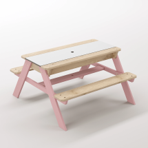 Zuma Beyaz Kompakt Tablalı Çocuk Bahçe Bankı - Masif Ahşap 4 Çocuk Kapasiteli Ahşap Kum ve Su Havuzlu Çocuk Bankı - Masal Pembe Seçeneği