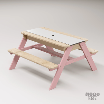 Zuma Beyaz Kompakt Tablalı Çocuk Bahçe Bankı - Masif Ahşap 4 Çocuk Kapasiteli Ahşap Kum ve Su Havuzlu Çocuk Bankı - Masal Pembe - Görsel 3