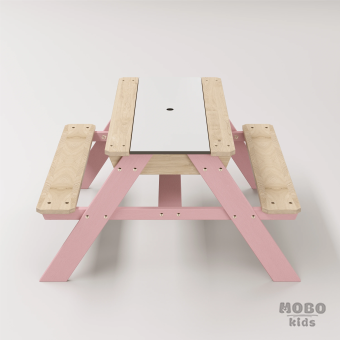 Zuma Beyaz Kompakt Tablalı Çocuk Bahçe Bankı - Masif Ahşap 4 Çocuk Kapasiteli Ahşap Kum ve Su Havuzlu Çocuk Bankı - Masal Pembe - Görsel 4