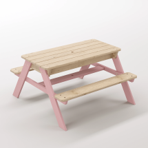 Zuma Çocuk Bahçe Bankı Masif Ahşap 4 Çocuk Kapasiteli Kum ve Su Havuzlu Çocuk Bankı - Masal Pembe Seçeneği